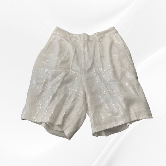 Apt. 9 + Cara Santana NWT High Waisted White Sequined Short Size 6 - Picture 3 of 4